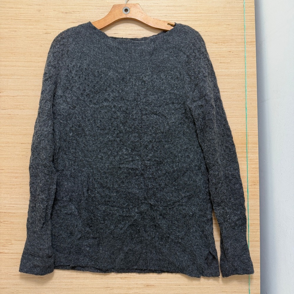 Loft Womens Charcoal Gray Textured Knit Boat Neck Pullover Sweater Size M 487129